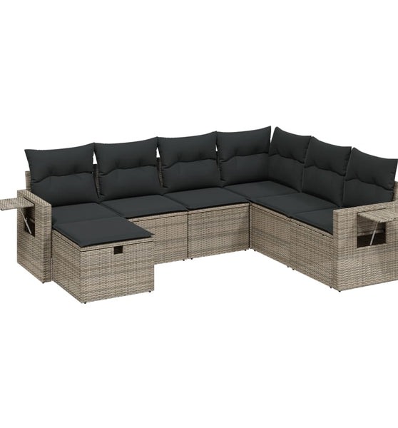 7-tlg. Garten-Sofagarnitur mit Kissen Grau Poly Rattan