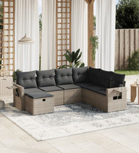 7-tlg. Garten-Sofagarnitur mit Kissen Grau Poly Rattan