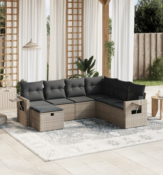 7-tlg. Garten-Sofagarnitur mit Kissen Grau Poly Rattan