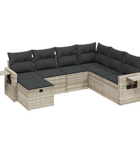 7-tlg. Garten-Sofagarnitur mit Kissen Hellgrau Poly Rattan