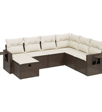7-tlg. Garten-Sofagarnitur mit Kissen Braun Poly Rattan