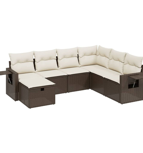 7-tlg. Garten-Sofagarnitur mit Kissen Braun Poly Rattan