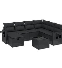 8-tlg. Garten-Sofagarnitur mit Kissen Schwarz Poly Rattan