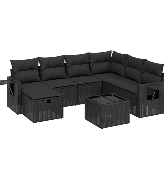 8-tlg. Garten-Sofagarnitur mit Kissen Schwarz Poly Rattan