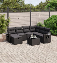 8-tlg. Garten-Sofagarnitur mit Kissen Schwarz Poly Rattan