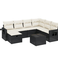 8-tlg. Garten-Sofagarnitur mit Kissen Schwarz Poly Rattan
