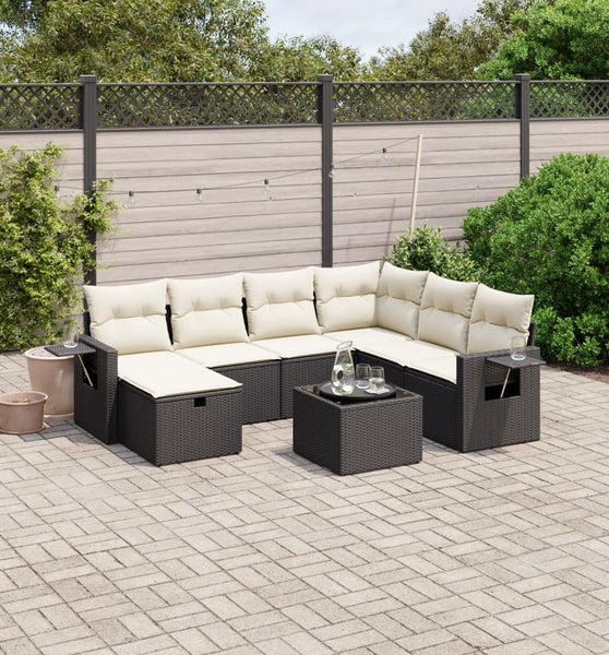 8-tlg. Garten-Sofagarnitur mit Kissen Schwarz Poly Rattan
