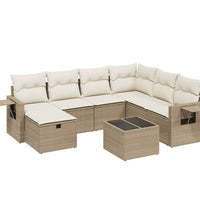 8-tlg. Garten-Sofagarnitur mit Kissen Beige Poly Rattan
