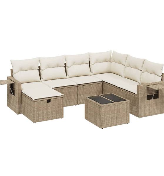 8-tlg. Garten-Sofagarnitur mit Kissen Beige Poly Rattan