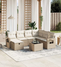 8-tlg. Garten-Sofagarnitur mit Kissen Beige Poly Rattan