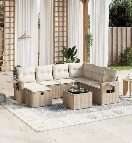 8-tlg. Garten-Sofagarnitur mit Kissen Beige Poly Rattan