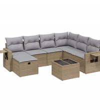 8-tlg. Garten-Sofagarnitur mit Kissen Beige Poly Rattan