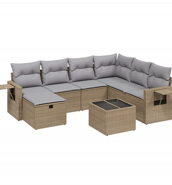 8-tlg. Garten-Sofagarnitur mit Kissen Beige Poly Rattan