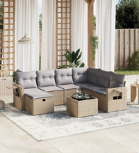 8-tlg. Garten-Sofagarnitur mit Kissen Beige Poly Rattan