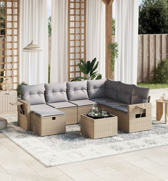8-tlg. Garten-Sofagarnitur mit Kissen Beige Poly Rattan