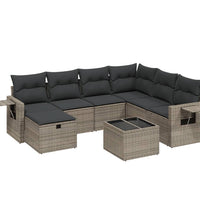 8-tlg. Garten-Sofagarnitur mit Kissen Grau Poly Rattan