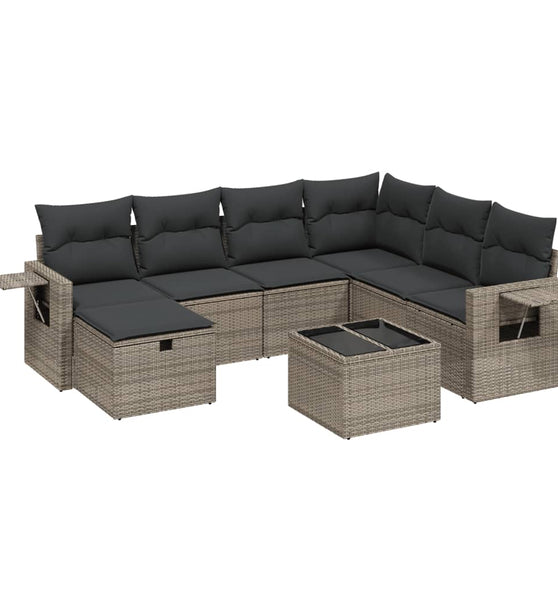 8-tlg. Garten-Sofagarnitur mit Kissen Grau Poly Rattan