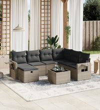 8-tlg. Garten-Sofagarnitur mit Kissen Grau Poly Rattan