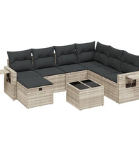 8-tlg. Garten-Sofagarnitur mit Kissen Hellgrau Poly Rattan