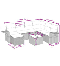 8-tlg. Garten-Sofagarnitur mit Kissen Hellgrau Poly Rattan