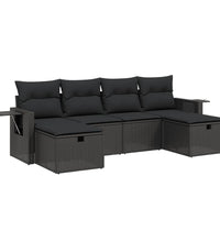 6-tlg. Garten-Sofagarnitur mit Kissen Schwarz Poly Rattan