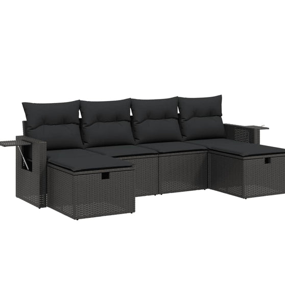 6-tlg. Garten-Sofagarnitur mit Kissen Schwarz Poly Rattan