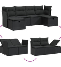 6-tlg. Garten-Sofagarnitur mit Kissen Schwarz Poly Rattan