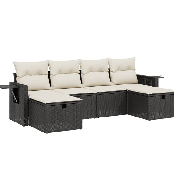 6-tlg. Garten-Sofagarnitur mit Kissen Schwarz Poly Rattan