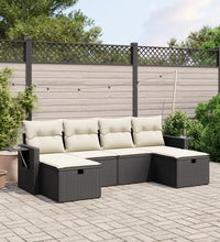 6-tlg. Garten-Sofagarnitur mit Kissen Schwarz Poly Rattan
