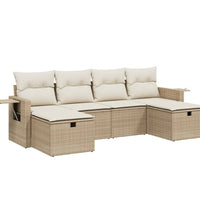 6-tlg. Garten-Sofagarnitur mit Kissen Beige Poly Rattan
