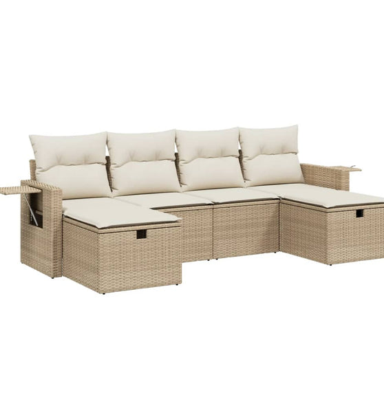 6-tlg. Garten-Sofagarnitur mit Kissen Beige Poly Rattan