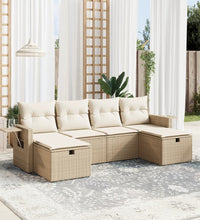 6-tlg. Garten-Sofagarnitur mit Kissen Beige Poly Rattan