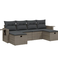 6-tlg. Garten-Sofagarnitur mit Kissen Grau Poly Rattan