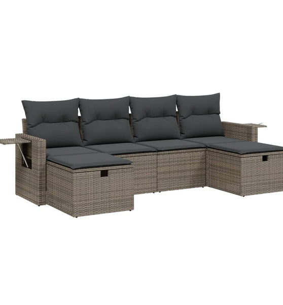 6-tlg. Garten-Sofagarnitur mit Kissen Grau Poly Rattan