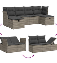 6-tlg. Garten-Sofagarnitur mit Kissen Grau Poly Rattan