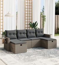 6-tlg. Garten-Sofagarnitur mit Kissen Grau Poly Rattan