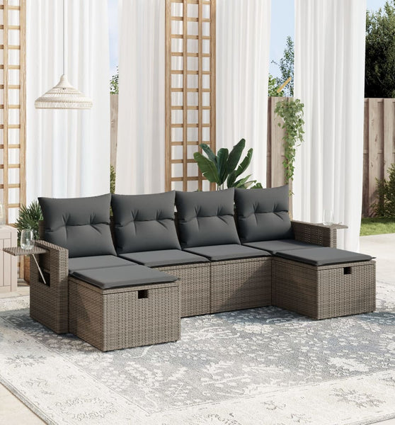 6-tlg. Garten-Sofagarnitur mit Kissen Grau Poly Rattan