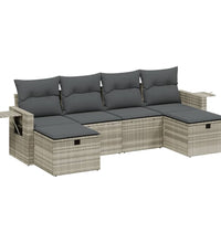 6-tlg. Garten-Sofagarnitur mit Kissen Hellgrau Poly Rattan