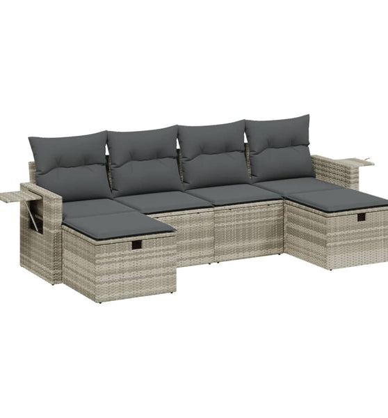 6-tlg. Garten-Sofagarnitur mit Kissen Hellgrau Poly Rattan
