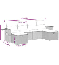 6-tlg. Garten-Sofagarnitur mit Kissen Hellgrau Poly Rattan