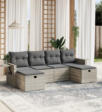 6-tlg. Garten-Sofagarnitur mit Kissen Hellgrau Poly Rattan