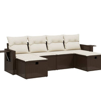 6-tlg. Garten-Sofagarnitur mit Kissen Braun Poly Rattan