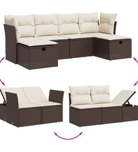 6-tlg. Garten-Sofagarnitur mit Kissen Braun Poly Rattan