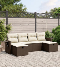 6-tlg. Garten-Sofagarnitur mit Kissen Braun Poly Rattan
