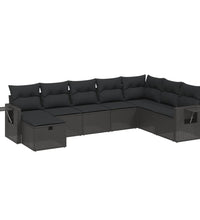8-tlg. Garten-Sofagarnitur mit Kissen Schwarz Poly Rattan