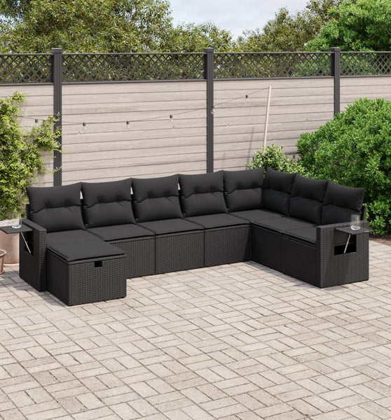 8-tlg. Garten-Sofagarnitur mit Kissen Schwarz Poly Rattan