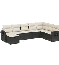 8-tlg. Garten-Sofagarnitur mit Kissen Schwarz Poly Rattan