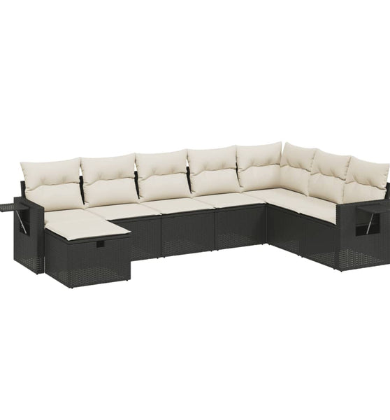 8-tlg. Garten-Sofagarnitur mit Kissen Schwarz Poly Rattan
