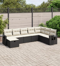 8-tlg. Garten-Sofagarnitur mit Kissen Schwarz Poly Rattan
