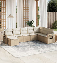 8-tlg. Garten-Sofagarnitur mit Kissen Beige Poly Rattan